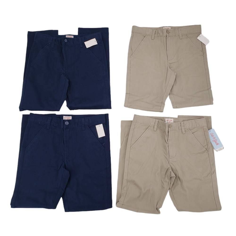 NWT Cat & Jack Boys School Uniform Pants Size 10 Husky  Four Pack Blue A…